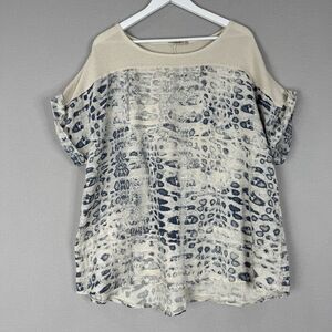 Lungo L'arno Womens Top 2X Beige Linen Snakeskin Artsy Boho Blouse Made in Italy